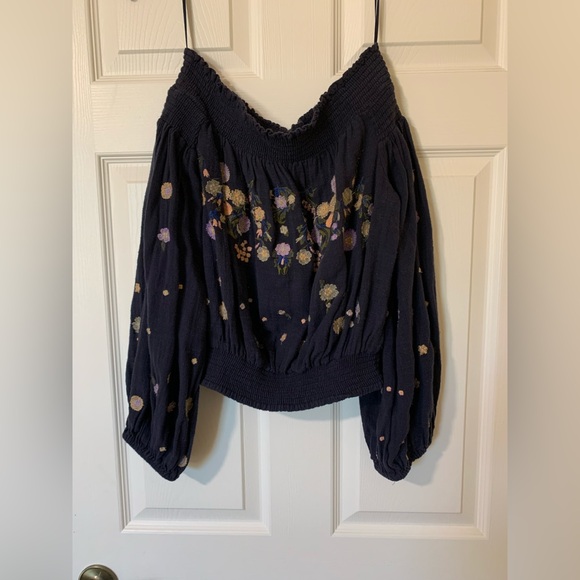 Free People Tops - Free People Blue Off-the-Shoulder Ruched Blouse